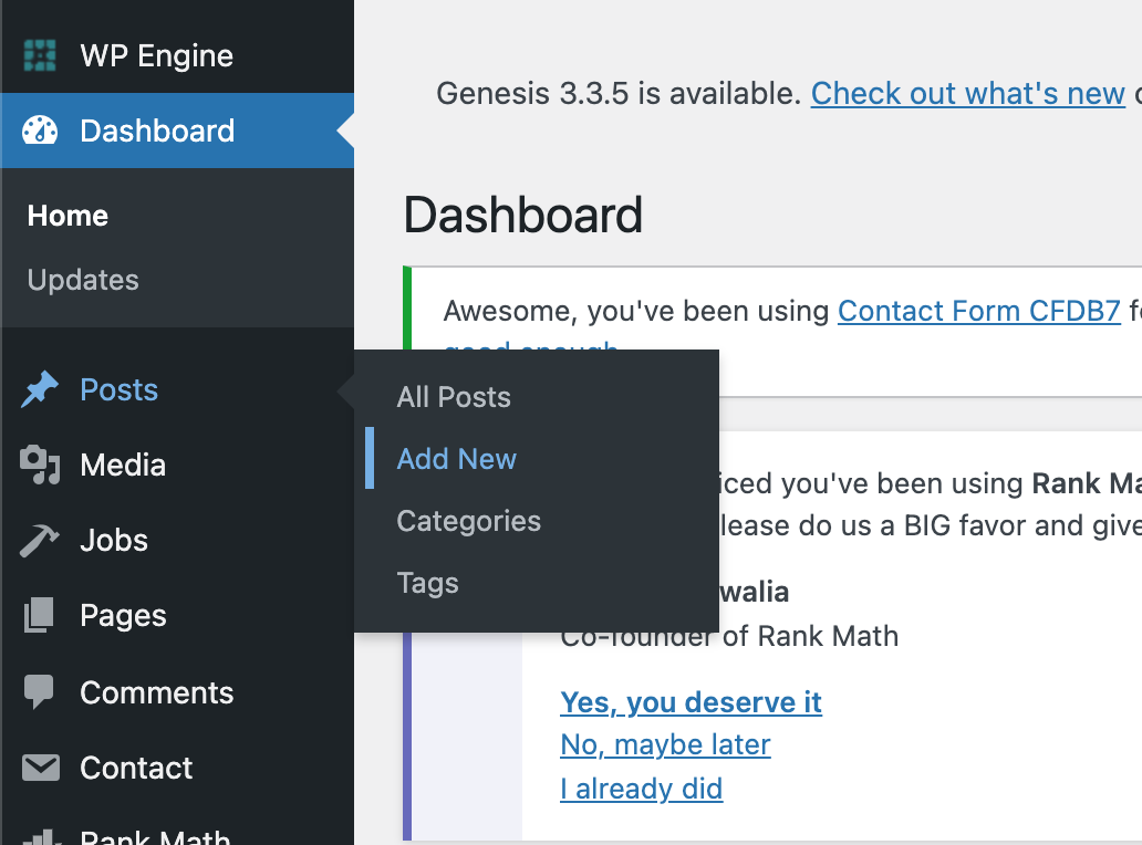 Wordpress dashboard
