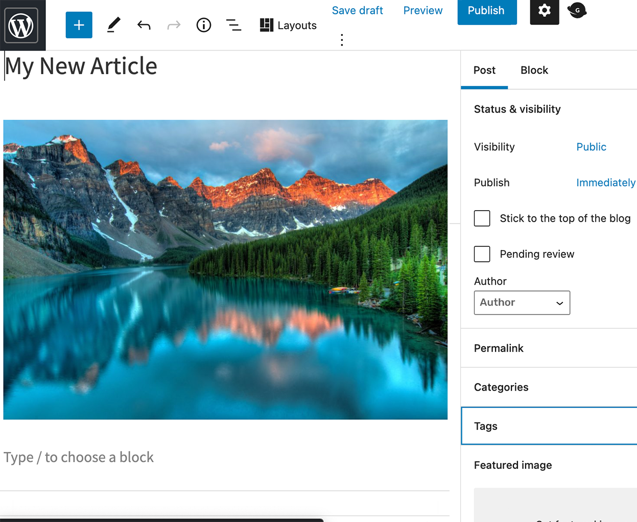 Wordpress article screen