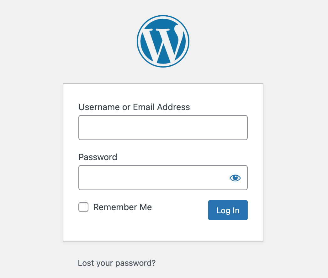 Wordpress sign in screen