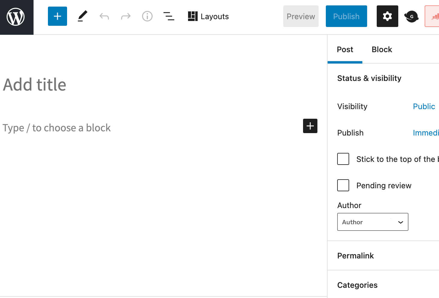 Wordpress article screen