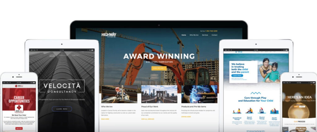 Websites on several sized screens stacked on top of each other